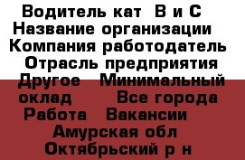 Водитель кат. В и С › Название организации ­ Компания-работодатель › Отрасль предприятия ­ Другое › Минимальный оклад ­ 1 - Все города Работа » Вакансии   . Амурская обл.,Октябрьский р-н